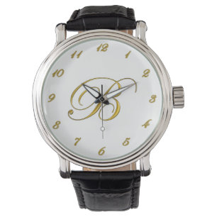 Gold Monogram Initiaal B Horloge met Gold Numbers