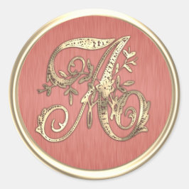 Gold Monogram Initiaal Coral Envelope Seal Ronde Sticker