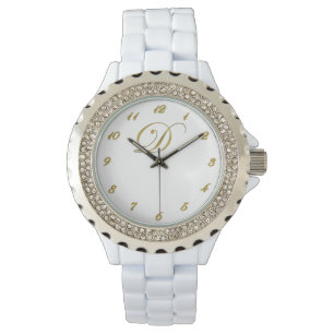Gold Monogram Initiaal D Kijk uit met Gold Numbers Horloge