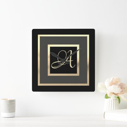 Gold Monogram Initiaal, elke kleur in een formaat Vierkante Klok (Huis)