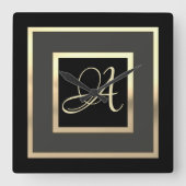 Gold Monogram Initiaal, elke kleur in een formaat Vierkante Klok (Voorkant)