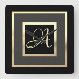 Gold Monogram Initiaal, elke kleur in een formaat Vierkante Klok
