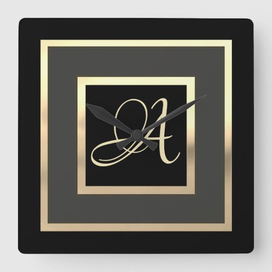 Gold Monogram Initiaal, elke kleur in een formaat Vierkante Klok (Voorkant)