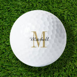 Gold Monogram Initiaal en naam op maat Golfballen<br><div class="desc">Verhoog uw golfspel met onze aangepaste golfballen, gepersonaliseerd met een eenvoudig klassiek monogram-initiaal en een overlay met een scriptnaam. Kies uit een brede selectie kleuren om een tijdloos ontwerp te creëer dat echt uniek is. Deze golfballen zijn een perfect cadeau voor elke gelegenheid, of het nu Kerstmis, Vaderdag of Moederdag...</div>