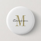 Gold Monogram Initiaal en naam op maat Ronde Button 5,7 Cm (Voorkant)