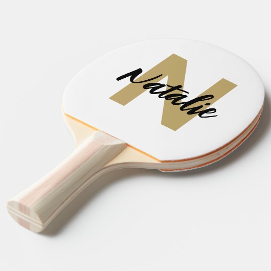 Gold Monogram Initiaal en naam op maat Tafeltennisbatje (Voorkant Gekanteld)