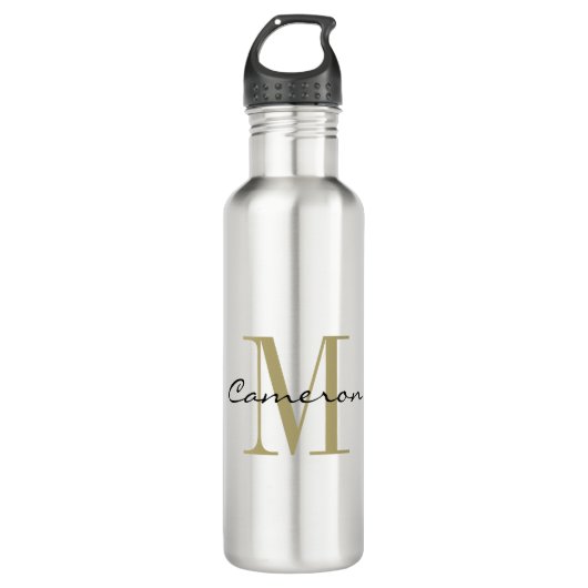Gold Monogram Initiaal en naam op maat Waterfles (Voorkant)