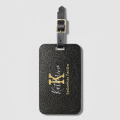 Gold Monogram Initiaal en naam op zwart Bagagelabel (Voorkant (verticaal))