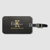 Gold Monogram Initiaal en naam op zwart Bagagelabel (Voorkant (horizontaal))