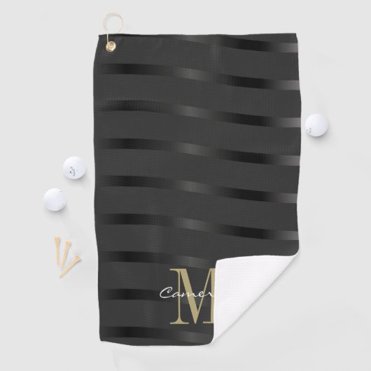 Gold Monogram Initiaal en naam op zwart Golfhanddoek (Insitu)