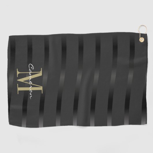 Gold Monogram Initiaal en naam op zwart Golfhanddoek (Horizontaal)