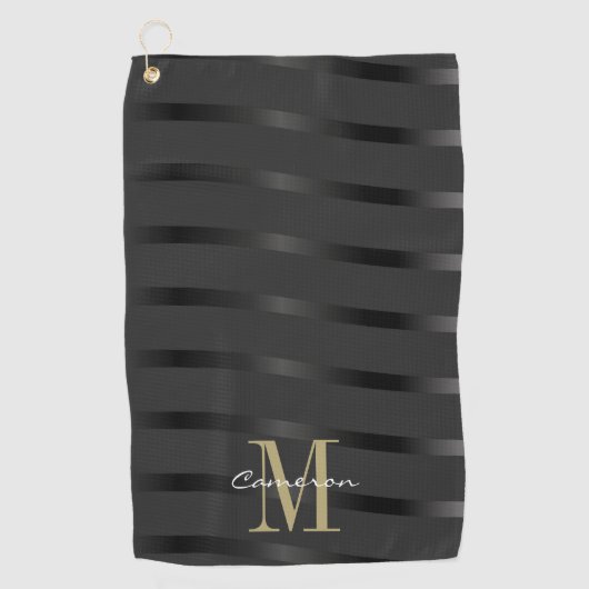 Gold Monogram Initiaal en naam op zwart Golfhanddoek (Voorkant)