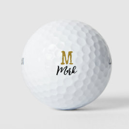 Gold Monogram Initiaal en naam zwarte goudband Golfballen