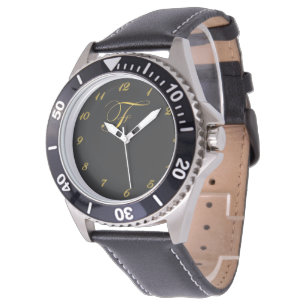 Gold Monogram Initiaal F Kijk uit met Gold Numbers Horloge
