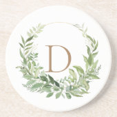 Gold Monogram Initiaal Foliage White Zandsteen Onderzetter (Voorkant)