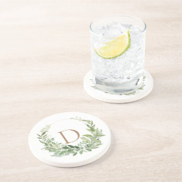 Gold Monogram Initiaal Foliage White Zandsteen Onderzetter