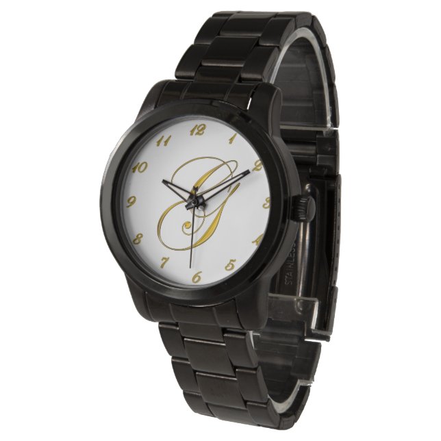 Gold Monogram Initiaal G Aangepaste wacht Horloge (Gekanteld)