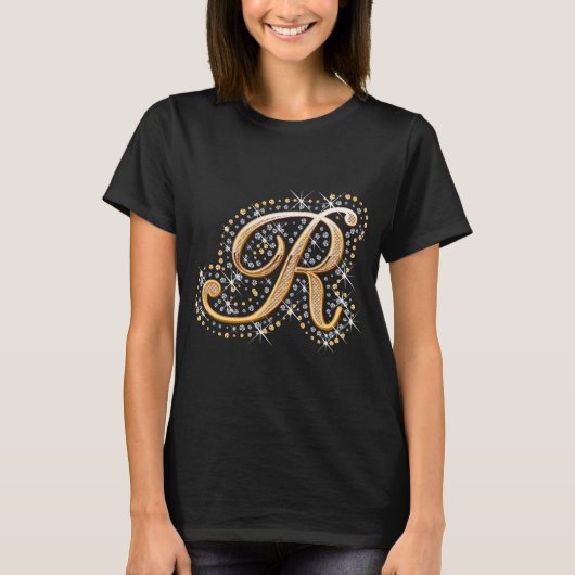 Gold Monogram Initiaal Letter R T-shirt (Voorkant)