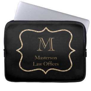 Gold Monogram Initiaal Naam Black Gold Professiona Laptop Sleeve