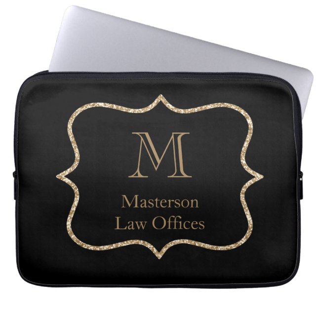 Gold Monogram Initiaal Naam Black Gold Professiona Laptop Sleeve (Voorkant)
