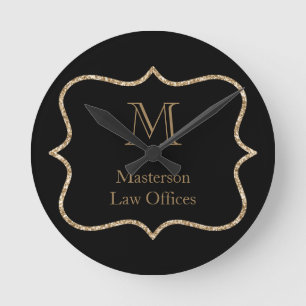 Gold Monogram Initiaal Naam Black Gold Professiona Ronde Klok