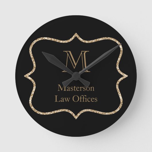 Gold Monogram Initiaal Naam Black Gold Professiona Ronde Klok (Voorkant)