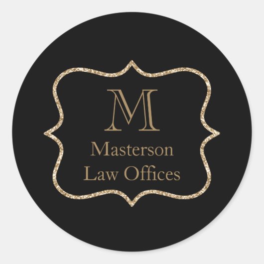 Gold Monogram Initiaal Naam Black Gold Professiona Ronde Sticker (Voorkant)