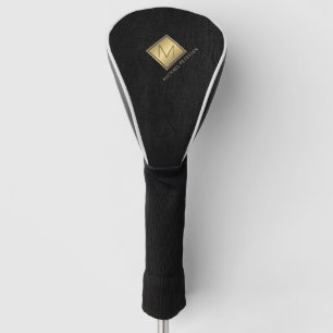 Gold monogram initiaal naam gepersonaliseerd zwart golfheadcover