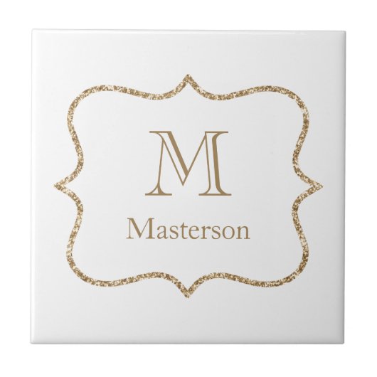Gold Monogram Initiaal Naam White Gold Trendy Tegeltje (Voorkant)