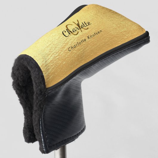 Gold monogram initiaal name script golfheadcover (3/4 voorkant)