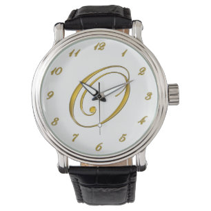 Gold Monogram Initiaal O Horloge met Gold Numbers