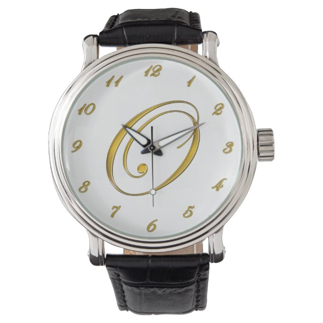 Gold Monogram Initiaal O Horloge met Gold Numbers (Voorkant)