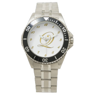 Gold Monogram Initiaal Q Horloge met Gold Nummers