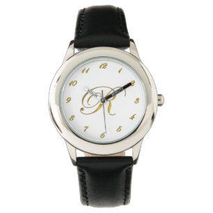 Gold Monogram Initiaal R Let op met Gold Numbers Horloge