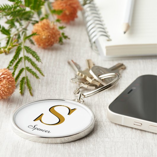 Gold Monogram Initiaal voor aangepaste naam Sleutelhanger (Zijkant)