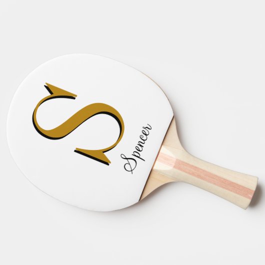 Gold Monogram Initiaal voor aangepaste naam Tafeltennisbatje (Zijkant)