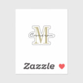 Gold Monogram Initial and Name Personalized Sticker (Vel)