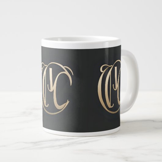 Gold Monogram Initial Mug - Personalized Gift Grote Koffiekop (Voorkant rechts)