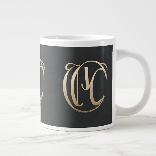 Gold Monogram Initial Mug - Personalized Gift Grote Koffiekop (Rechts)