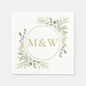 Gold Monogram Initialen Greenery Waterverf Foliage Servet (Voorkant)