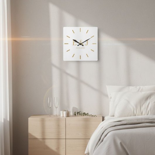 Gold Monogram Initials Square Wall Clock Vierkante Klok