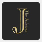 Gold Monogram J en naam op elke kleur Vierkante Sticker (Voorkant)