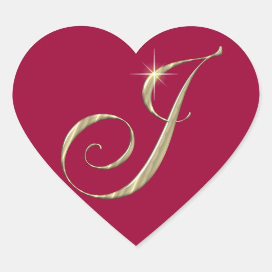 Gold Monogram J Initiaal Hart Sticker (Voorkant)