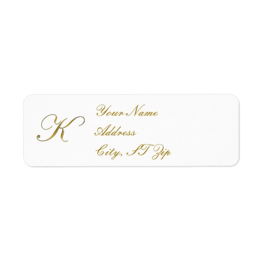 Gold Monogram K Gepersonaliseerd retouradreslabels Etiket (Voorkant)