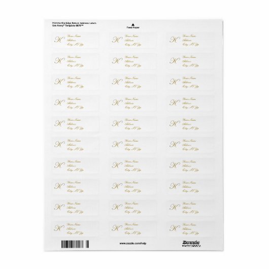 Gold Monogram K Gepersonaliseerd retouradreslabels Etiket (Full Sheet)