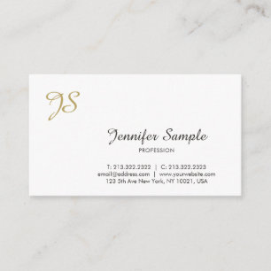 Gold Monogram kalligrafie Trendy Chic White Plain Visitekaartje