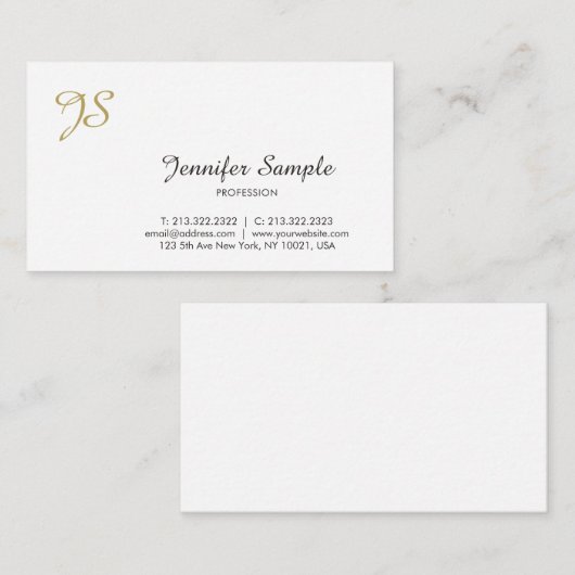 Gold Monogram kalligrafie Trendy Chic White Plain Visitekaartje (Voorkant / Achterkant)