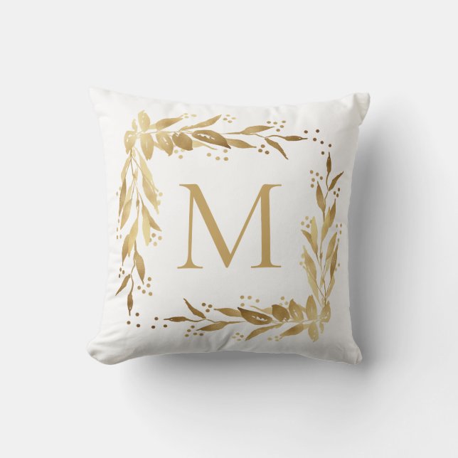 Gold Monogram kerstmis op wit Kussen (Voorkant)