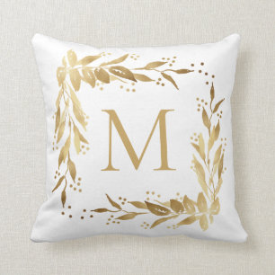 Gold Monogram kerstmis op wit Kussen