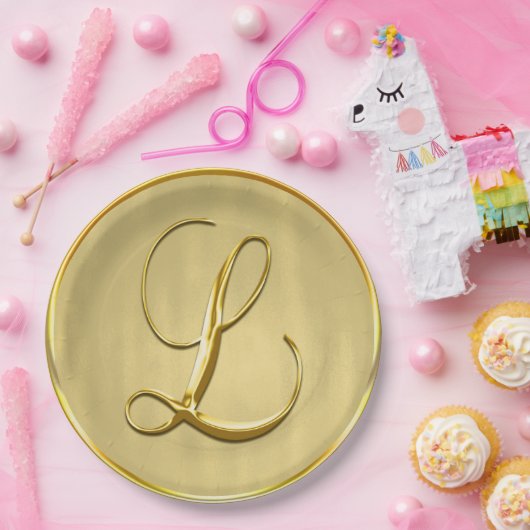 Gold Monogram L Weddenschap Aangepaste Monogrammen Papieren Bordje (Feest)